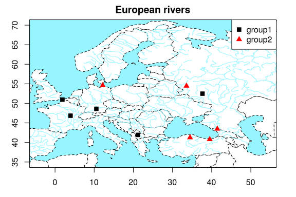 A map of Europe with major rivers plotted in R