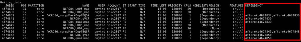 submitted jobs of the genomic variant calling pipeline